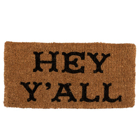 Creative Co-Op Hey Y'all Doormat natural coconut husk texture welcomes guests