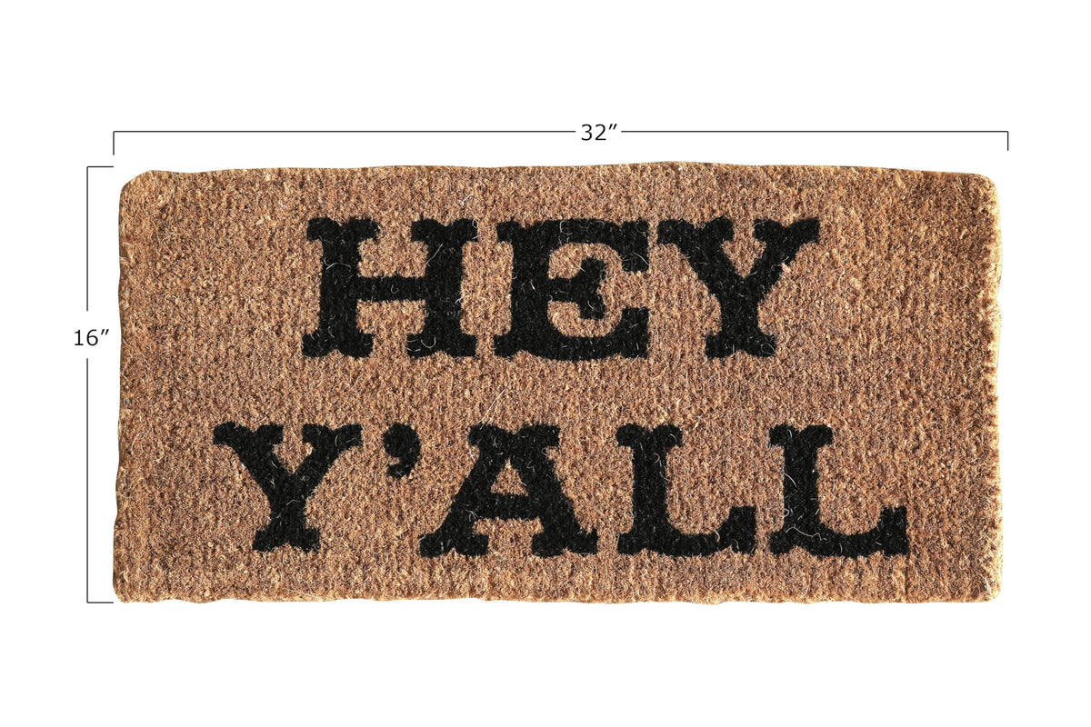 Creative Co-Op Hey Y'all Doormat close-up of coir fibers for durable welcome