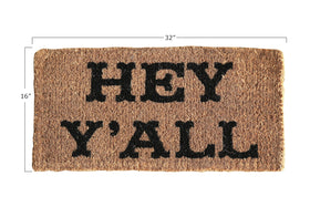 Creative Co-Op Hey Y'all Doormat close-up of coir fibers for durable welcome
