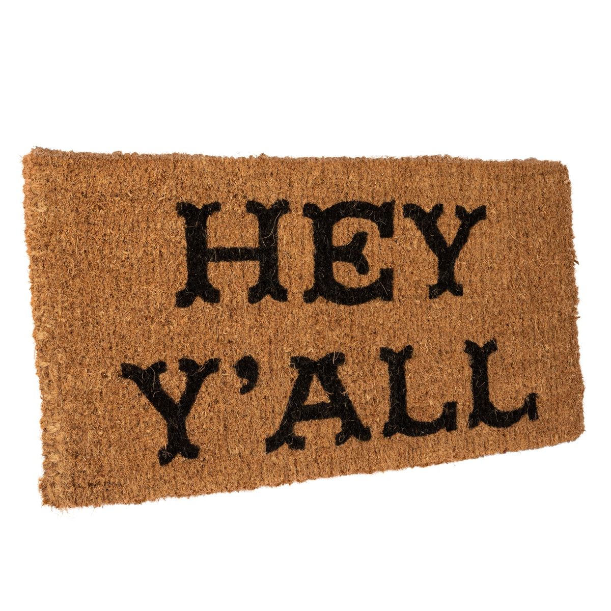 Creative Co-Op Hey Y'all Doormat front view showcases natural coir texture for entry