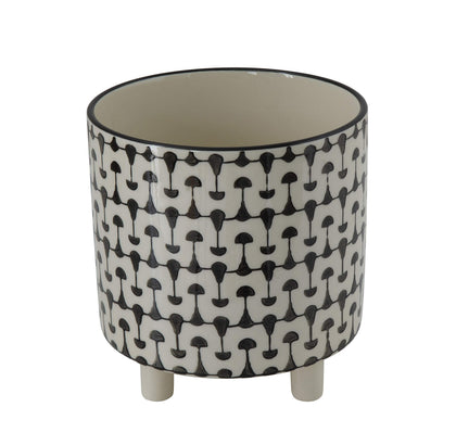 Creative Co-Op round stoneware planter with geometric pattern for medium plants on shelves.