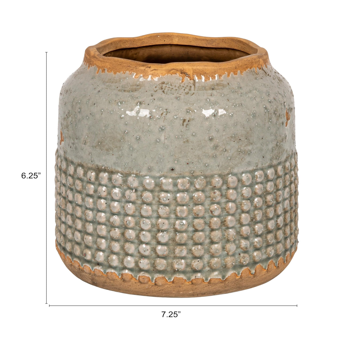 Creative Co-Op round terra-cotta hobnail planter front view highlighting organic edge.