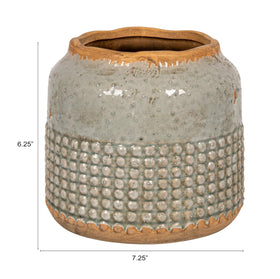Creative Co-Op round terra-cotta hobnail planter front view highlighting organic edge.