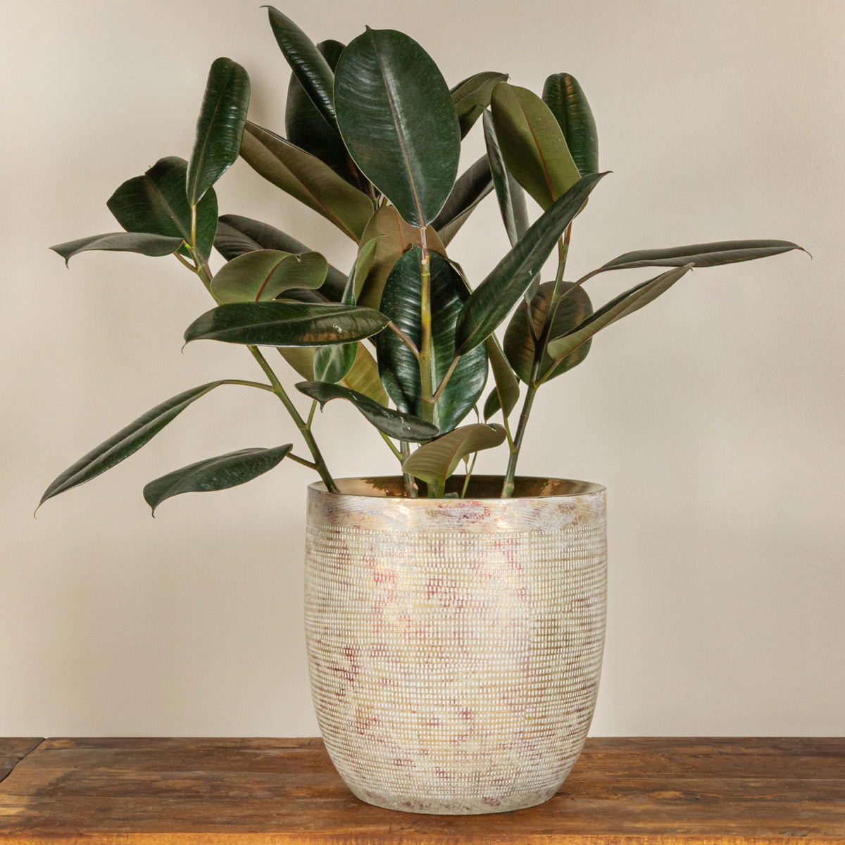 Creative Co-Op metallic gold stoneware planter stands 12.25 inches tall