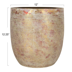 Creative Co-Op stoneware planter in metallic gold, 12-inch diameter