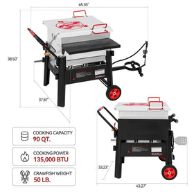 Creole Feast CFB1001A 90 qt crawfish boiler burners emit up to 135,000 BTU for rapid batches