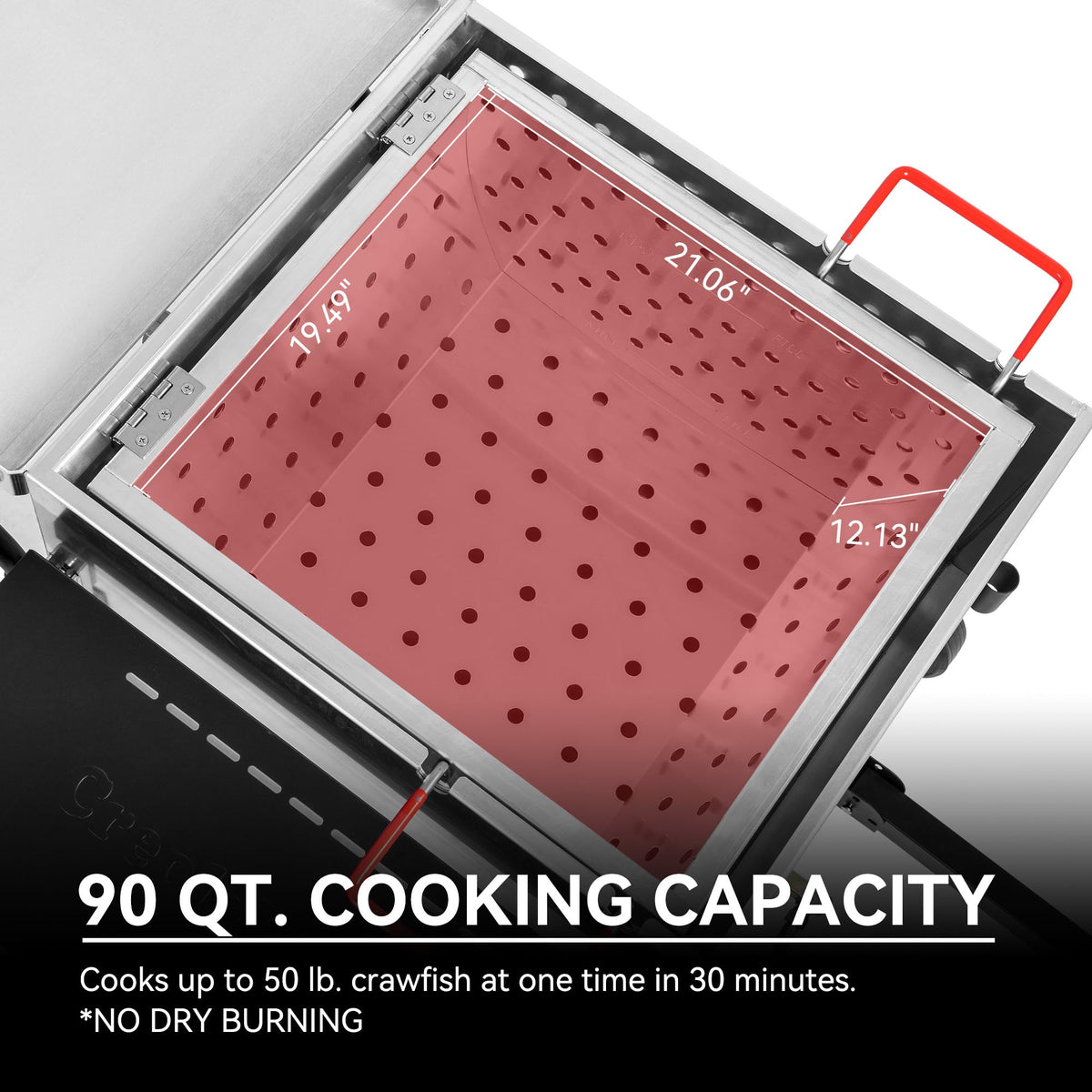 Creole Feast CFB1001A tilting perforated basket for easy draining after boil