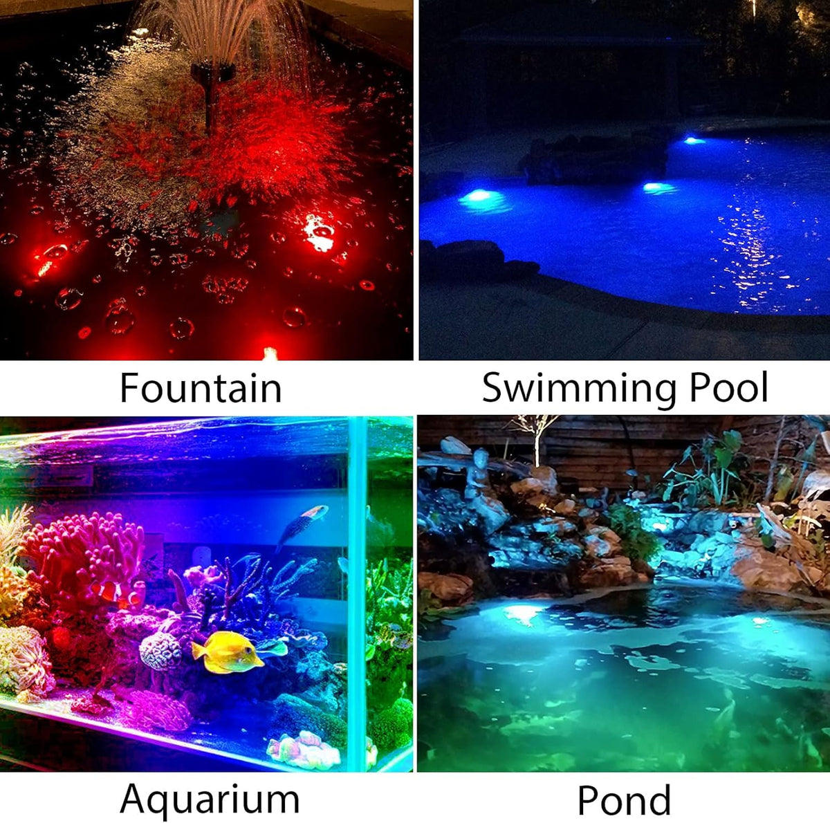 CREPOW RGB color-changing pond light adds vibrant night ambiance outdoors.