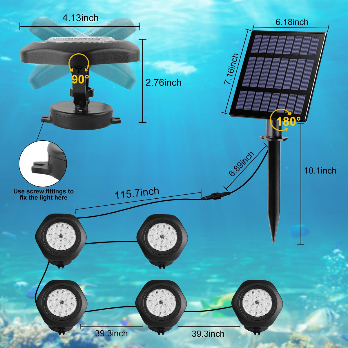CREPOW easy-installation pond light installs underwater or on ground.