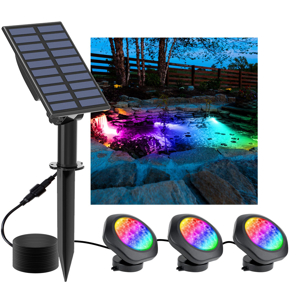 CREPOW 18-LED underwater pond light brightening a water feature