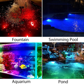 CREPOW RGB LED spotlight underwater for dynamic color-changing pond ambience.