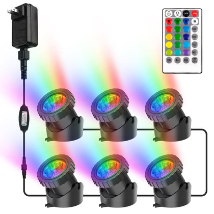 CREPOW RGB pond lights with remote control illuminate fountains with vibrant colors.