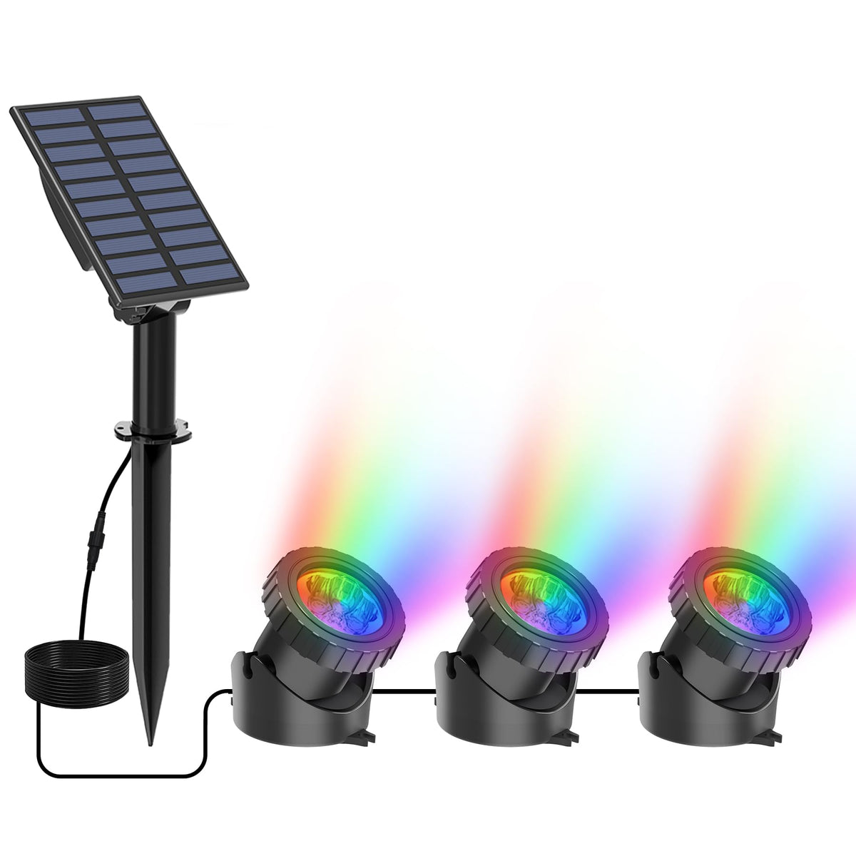 CREPOW solar underwater pond light illuminating ponds at night with even brightness