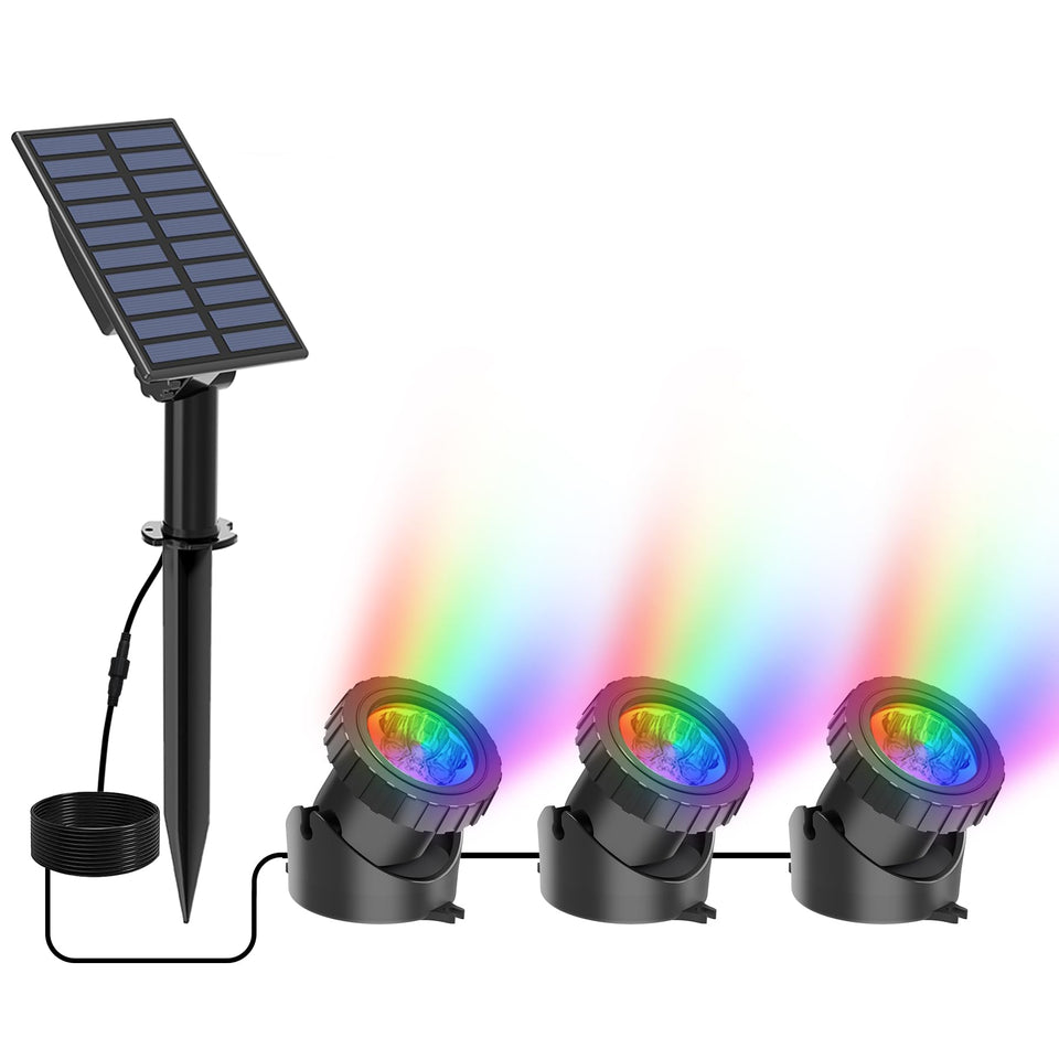 CREPOW solar underwater pond light illuminating ponds at night with even brightness