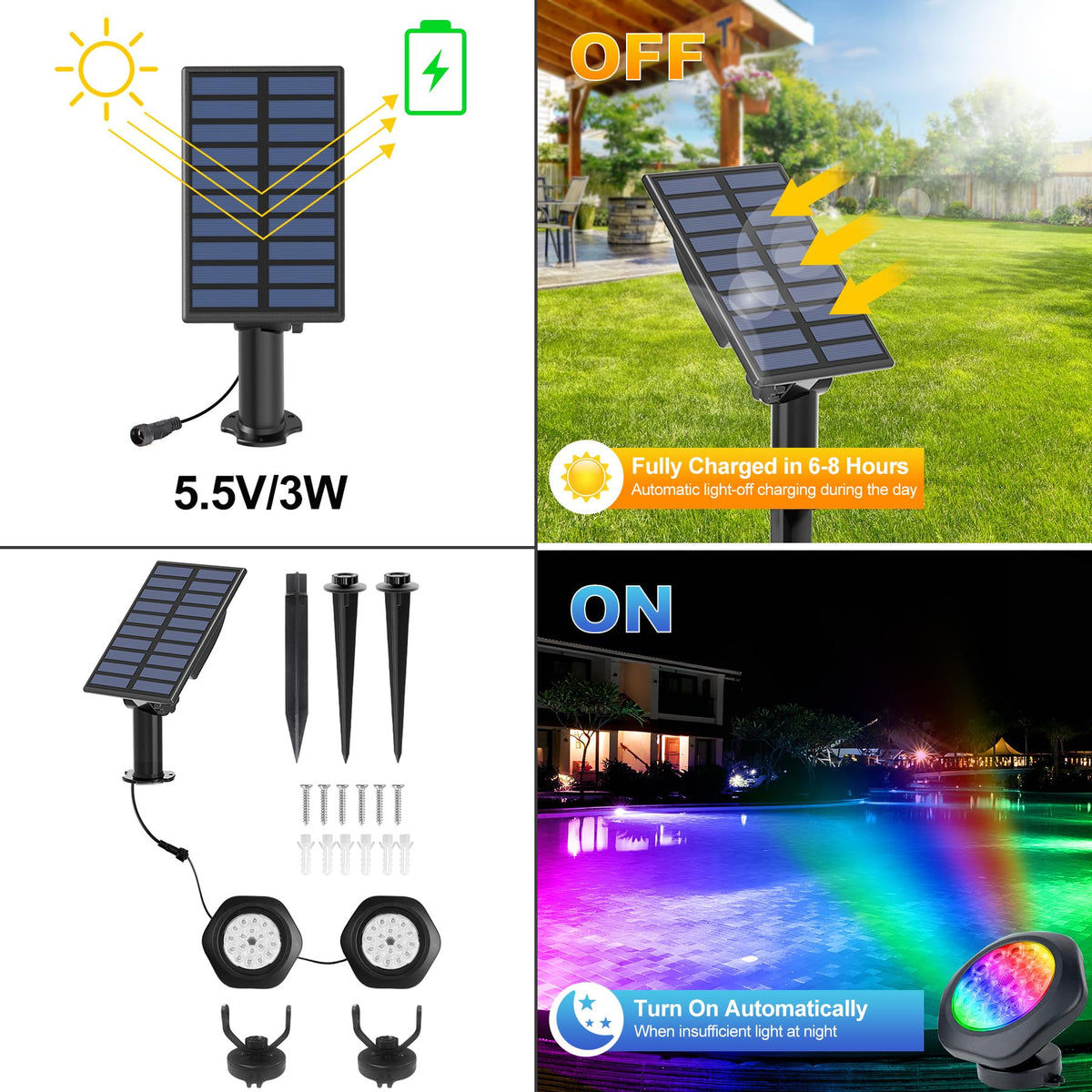 CREPOW underwater pond light with 4 m wire for flexible placement.