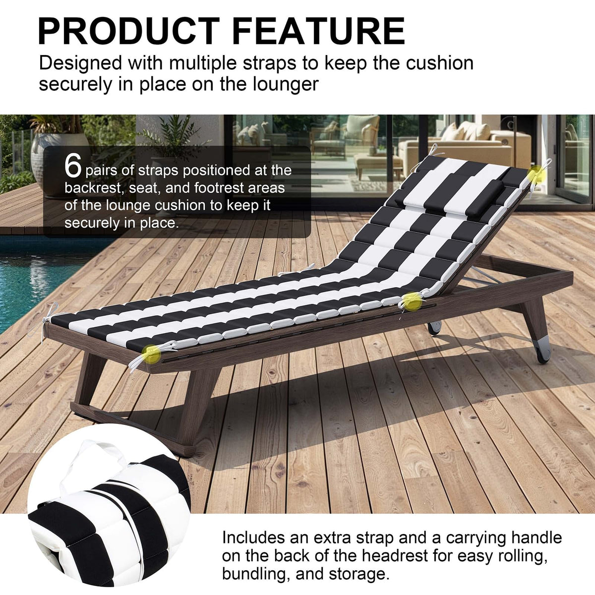 Crestlive cushion straps secure the lounge cushions in windy conditions.