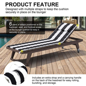 Crestlive cushion straps secure the lounge cushions in windy conditions.