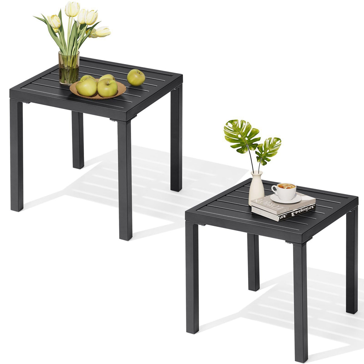 Crestlive outdoor side table 2-pack close-up metal finish for sturdy surface