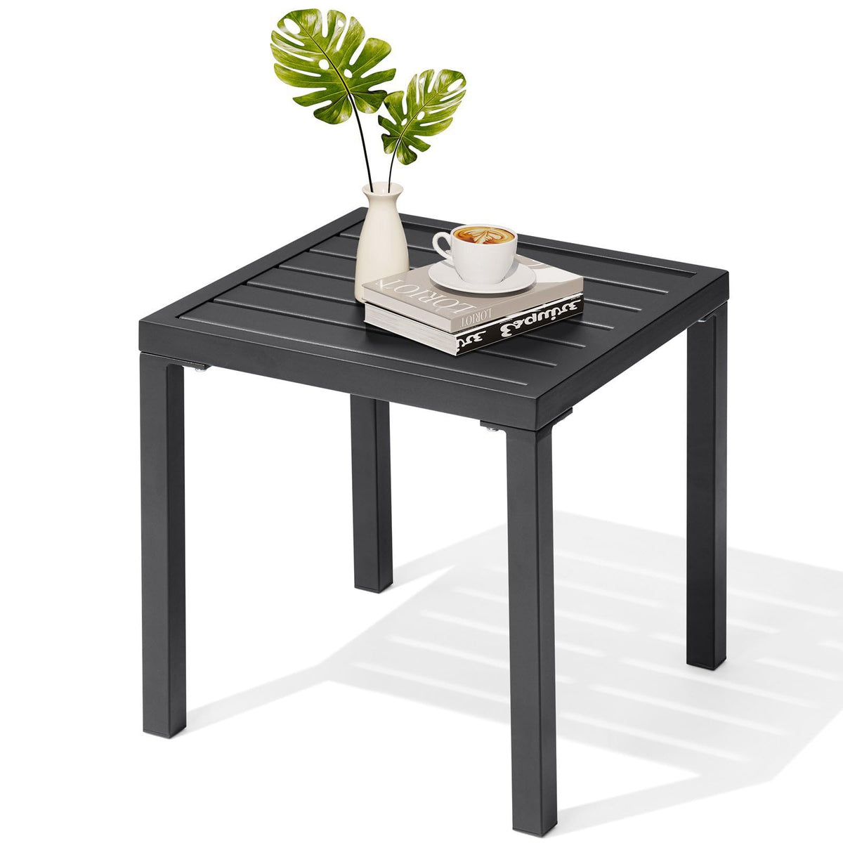 Crestlive Products outdoor side table black square top ideal for drinks on the patio.