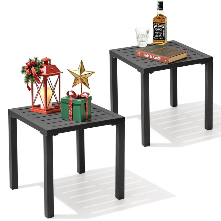 Crestlive Products aluminum outdoor side table pair beside poolside, ideal for drinks.