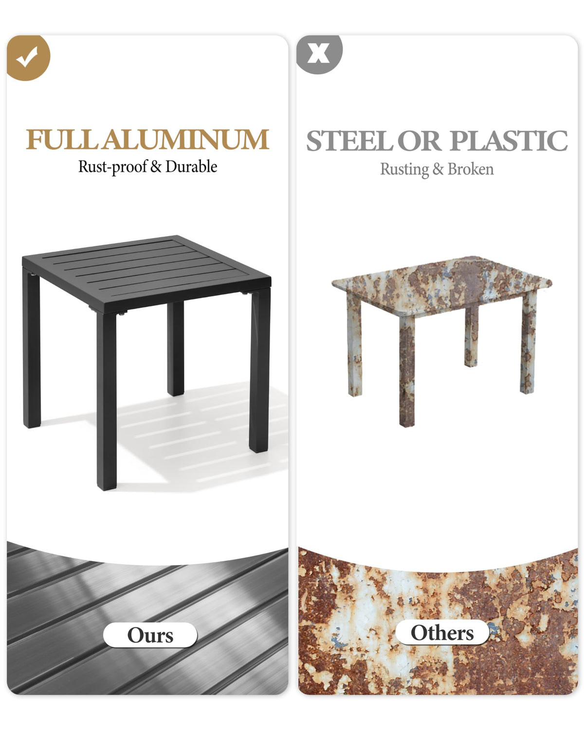 Crestlive Products brown finish square table with protective floor caps.