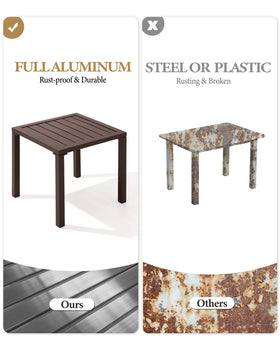 Crestlive Products water-resistant aluminum table resists the elements outdoors.
