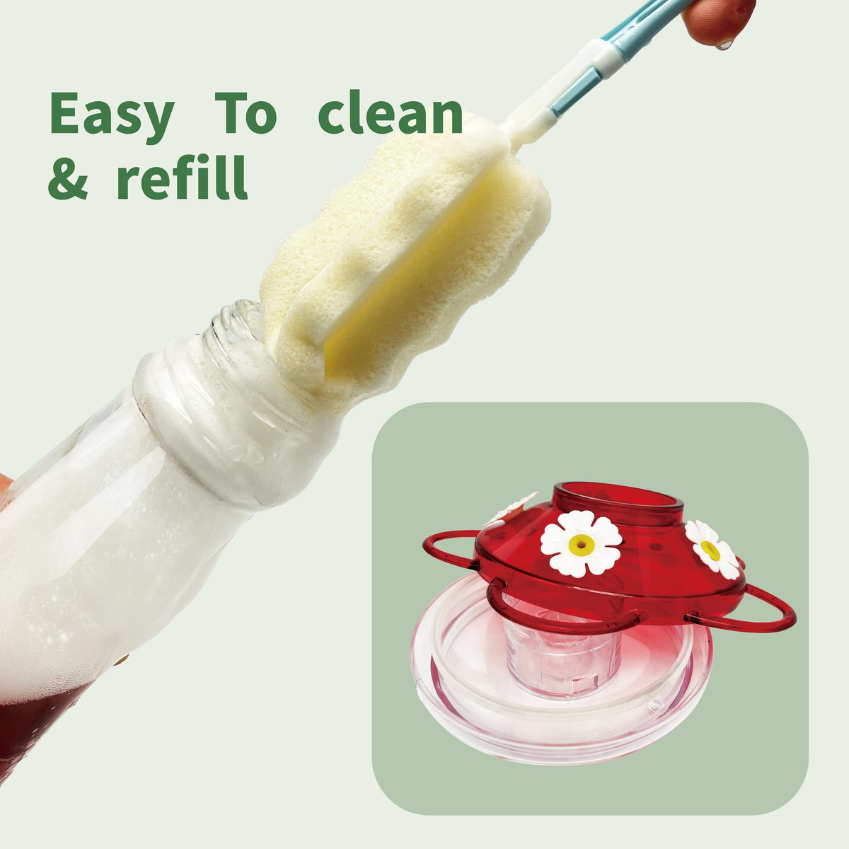 Crinature glass feeder with wide-mouth design for easy cleaning.