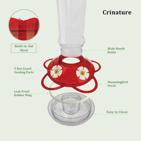Crinature bee-proof hummingbird feeder with secure ports for nectar.