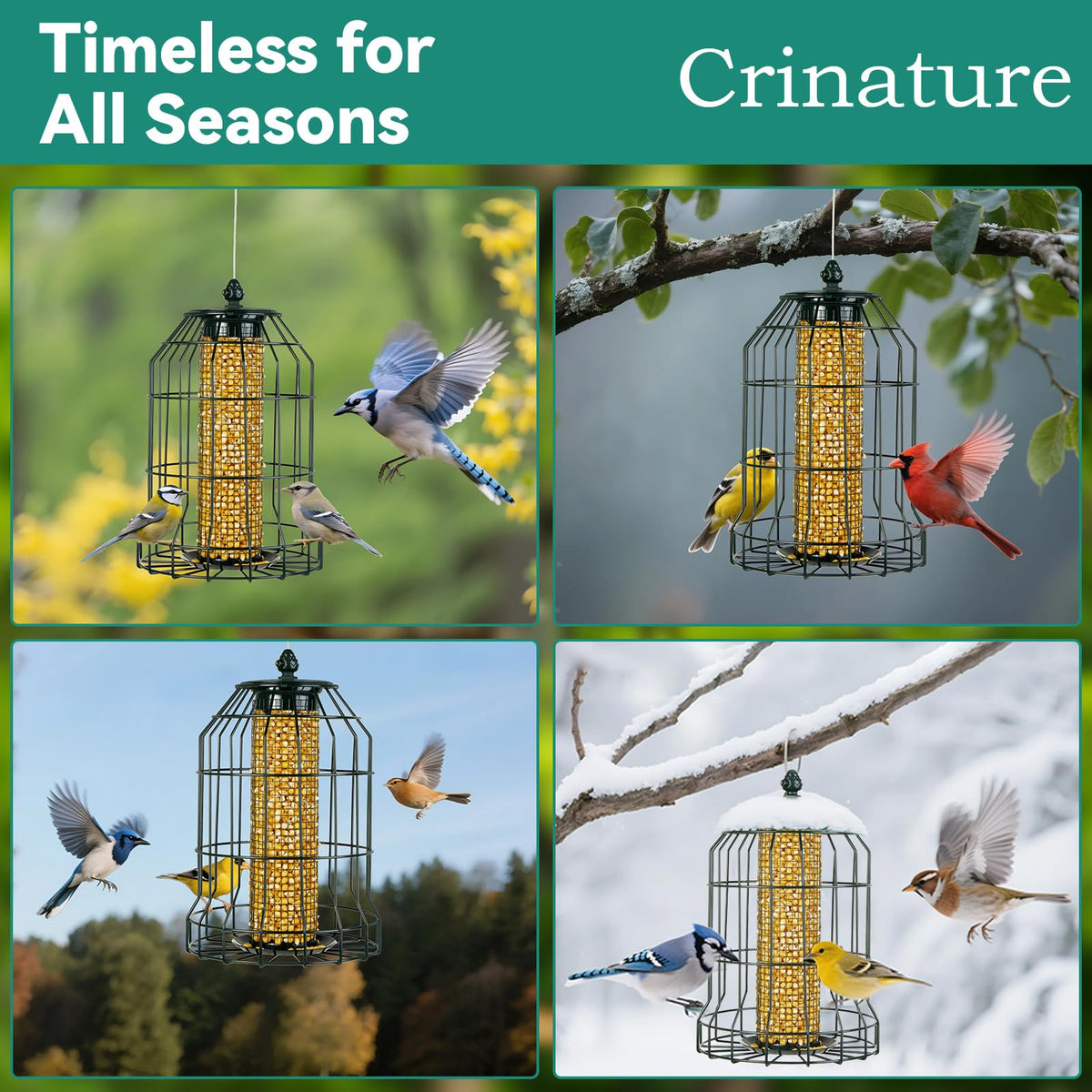 Crinature outdoor bird feeder blends into garden decor.