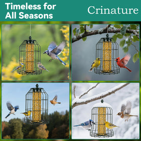 Crinature outdoor bird feeder blends into garden decor.