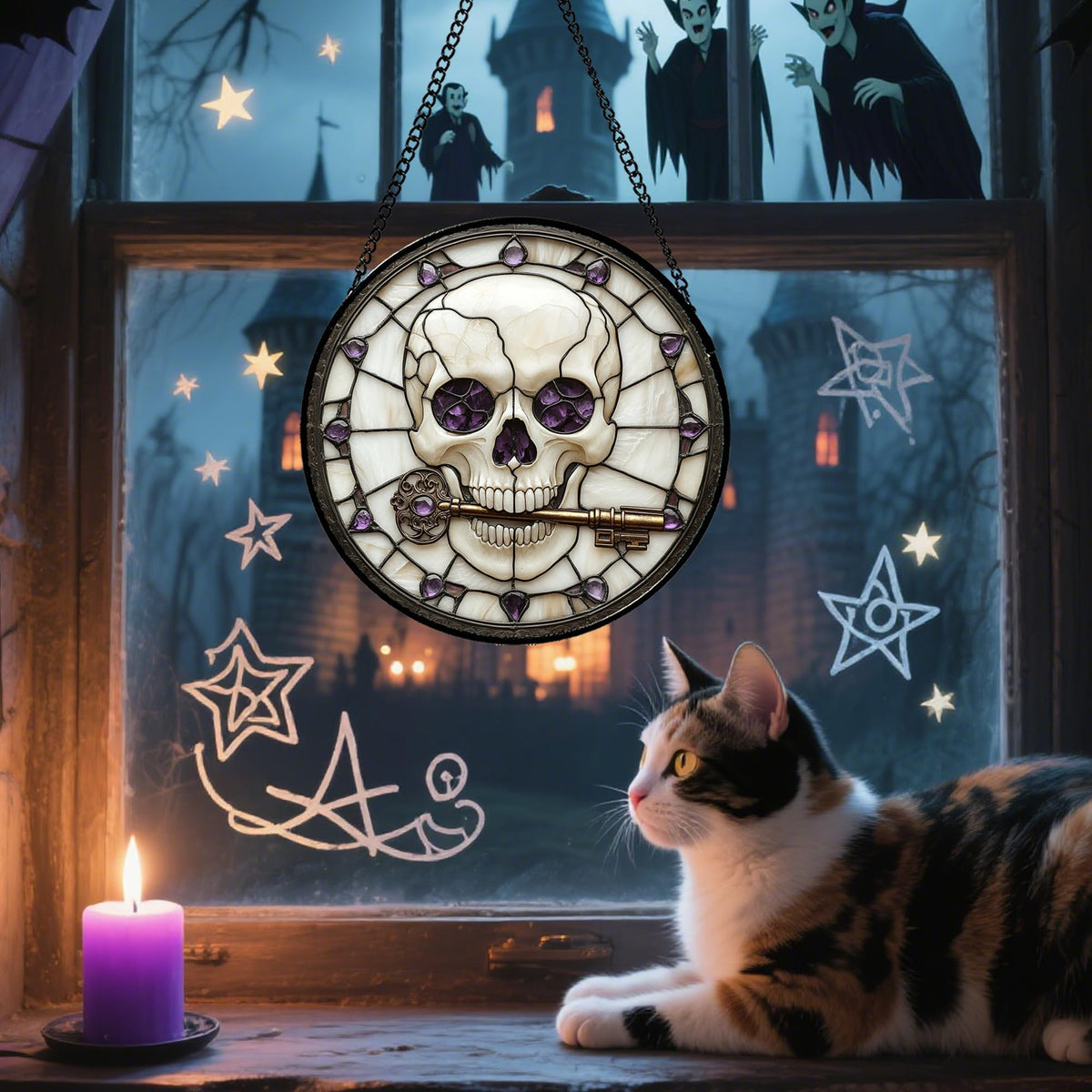 CRISGIF ghost pumpkin bats suncatcher casts colorful Halloween shadows.