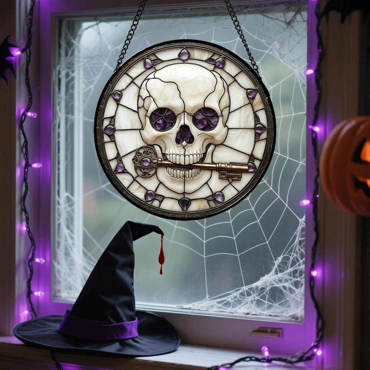 CRISGIF handmade art stained-glass piece elevates Halloween decor.
