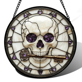 CRISGIF skeleton key suncatcher brightens windows with spooky charm.