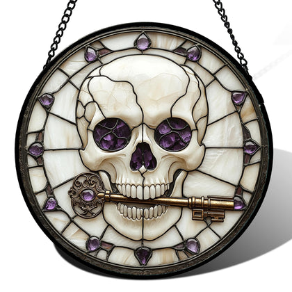 CRISGIF skeleton key suncatcher brightens windows with spooky charm.