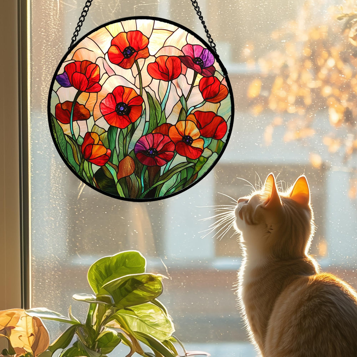 CRISGIF stained glass suncatcher circular design brightens interiors with vibrant sunlit hues