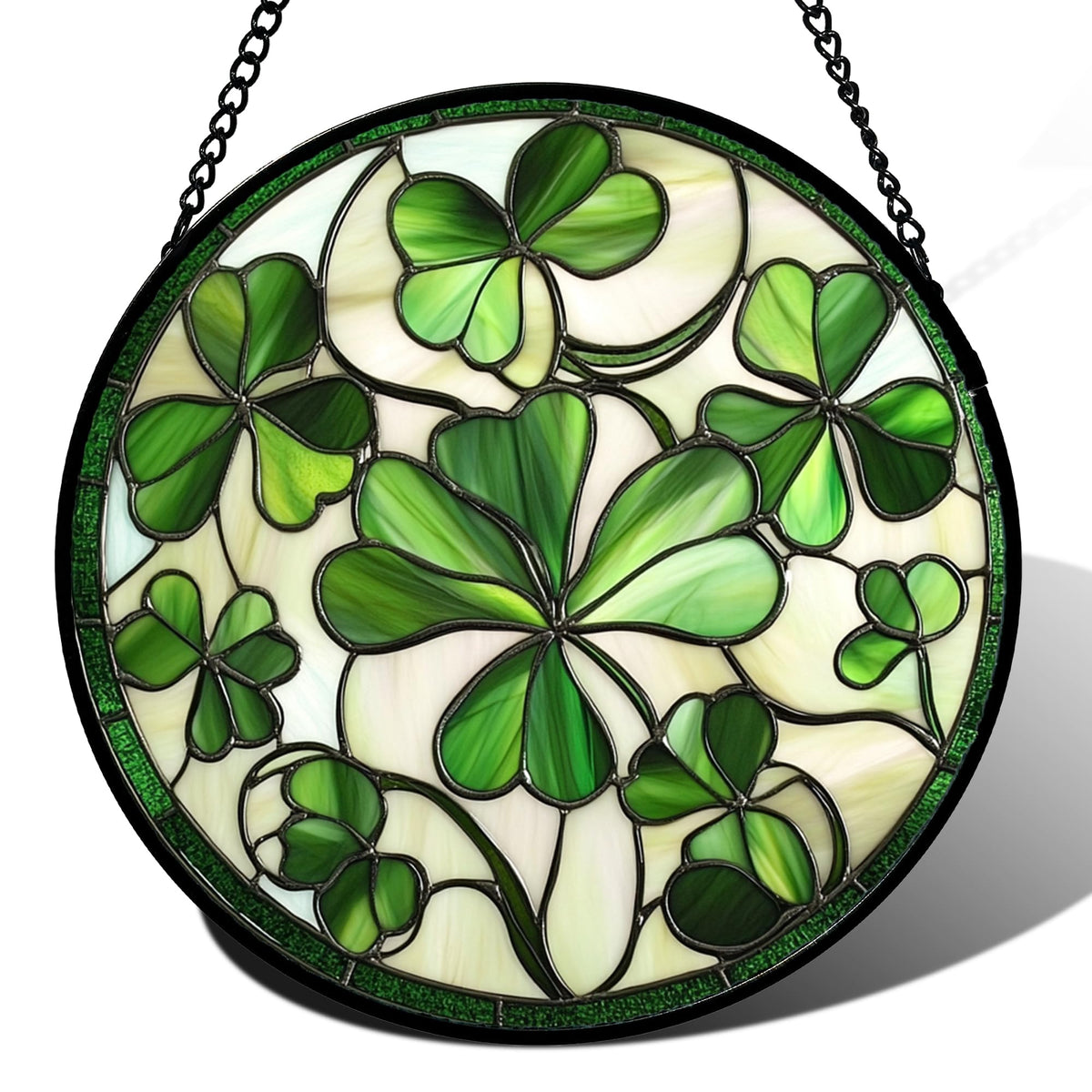 CRISGIF Ireland green lucky clover stained glass sun catcher brightens windows with vibrant color and cheerful glow.