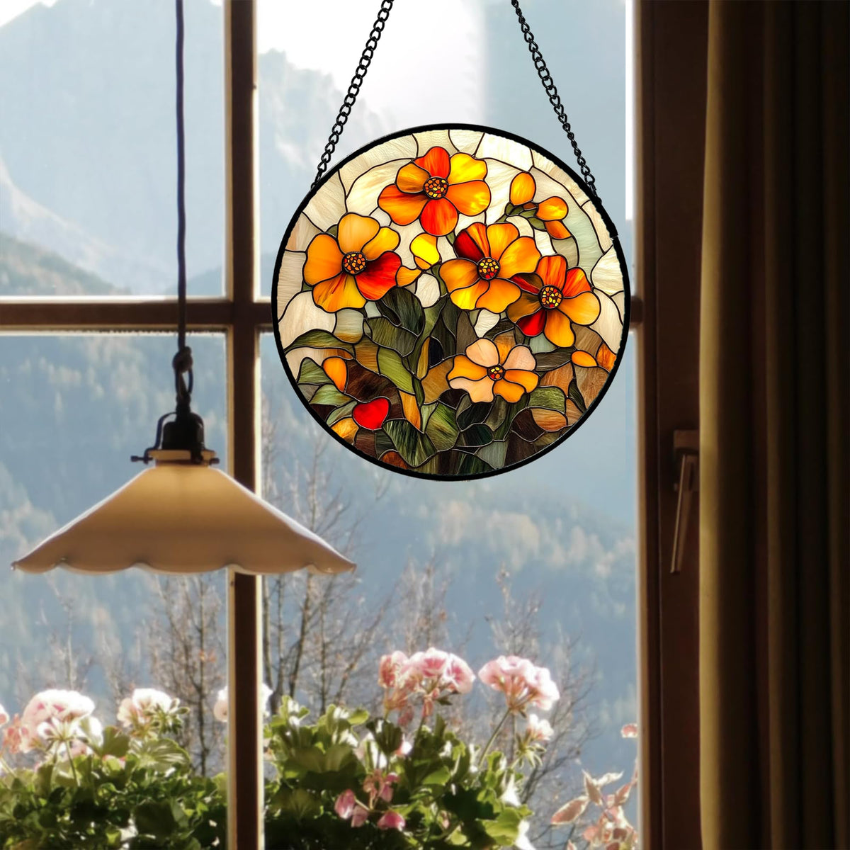 CRISGIF sunlit color cast suncatcher creates warm, shifting hues.