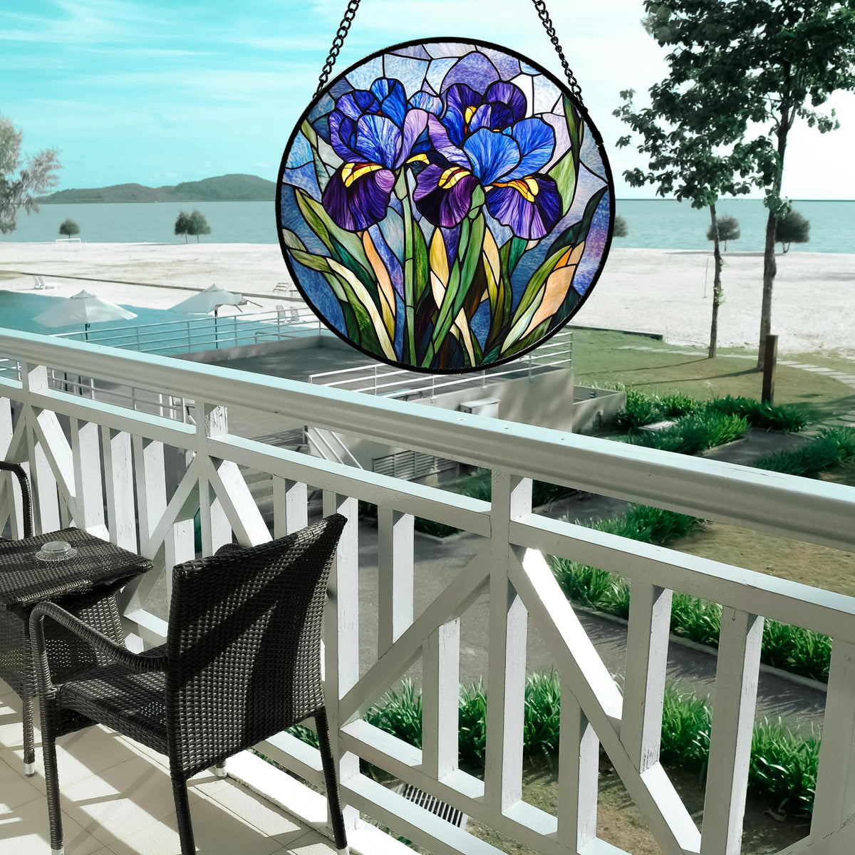 CRISGIF vintage-style iris window art complements modern and boho interiors.
