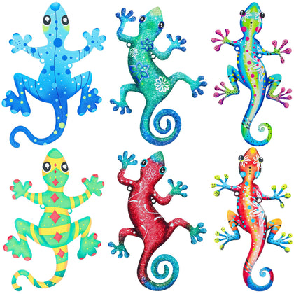 Crobirware metal gecko wall decor close-up with vibrant weatherproof finish