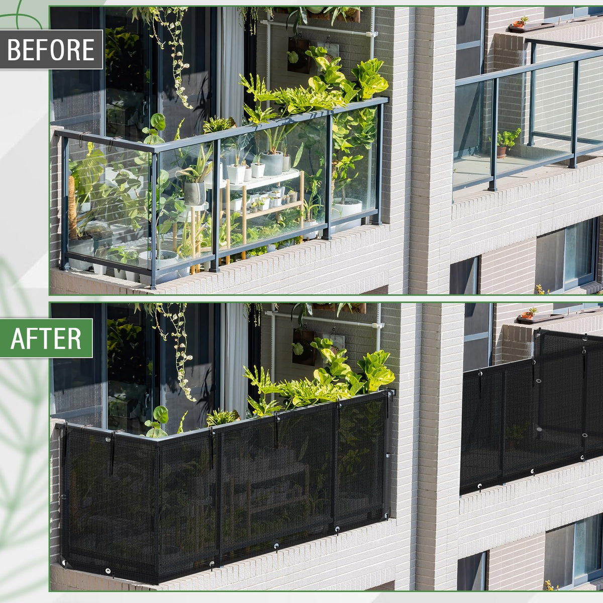 CroBlissful balcony shield reduces dust and debris on seating area.