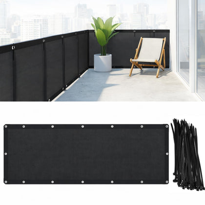 CroBlissful balcony privacy screen in brown blocks view while allowing breeze.