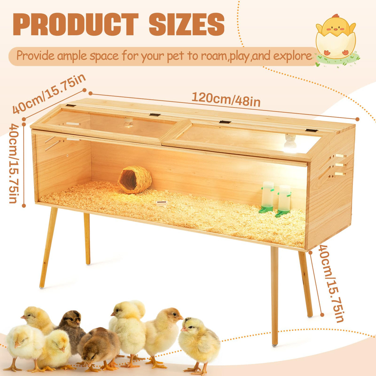 CroBlissful 47x16x16 in brooder interior dimensions.