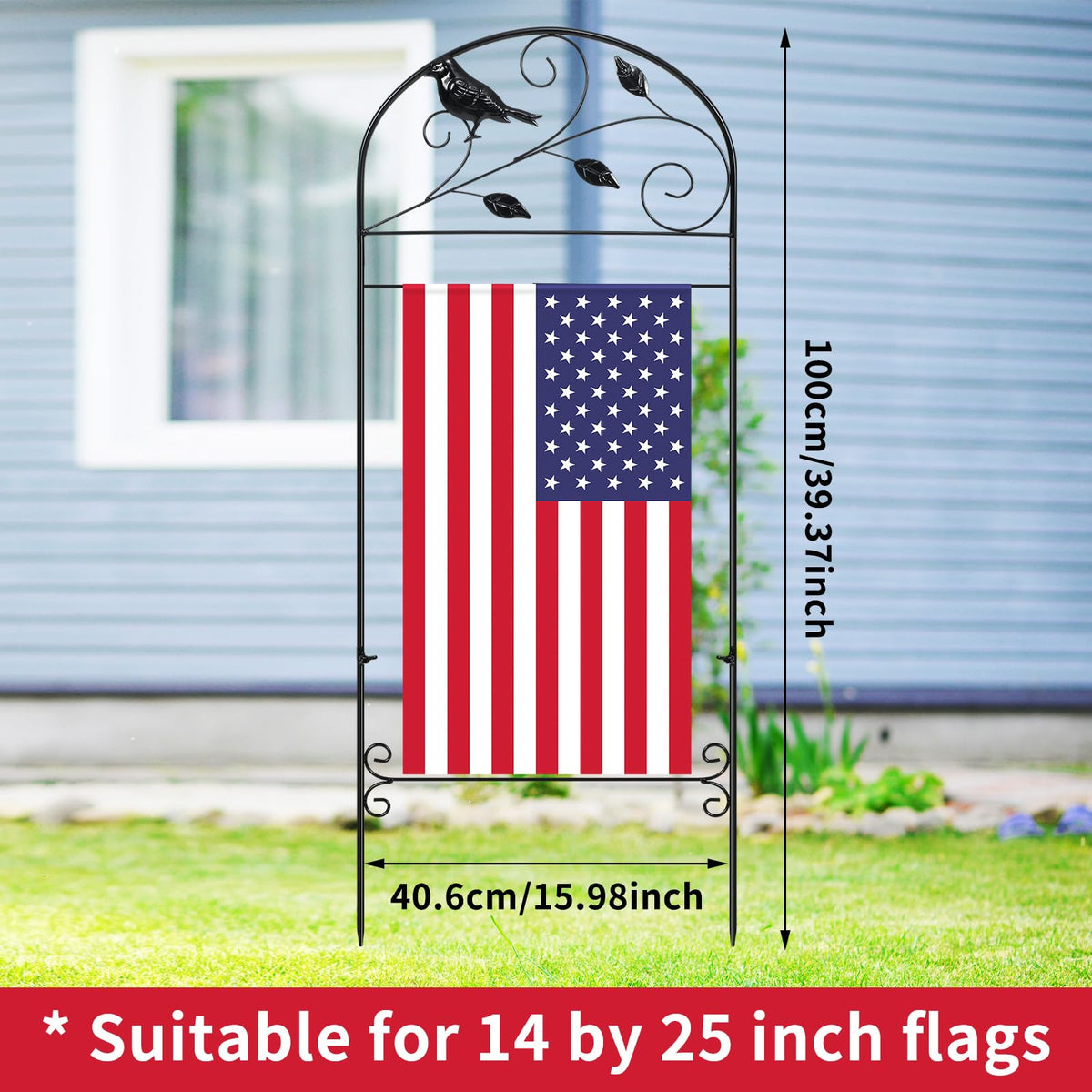 CroBlissful flag stand featuring an ornate pattern to enhance yard appeal