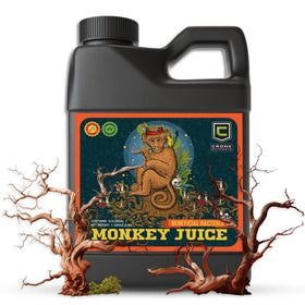 Cronk Nutrients Monkey Juice bottle for organic root inoculation improves soil biology.