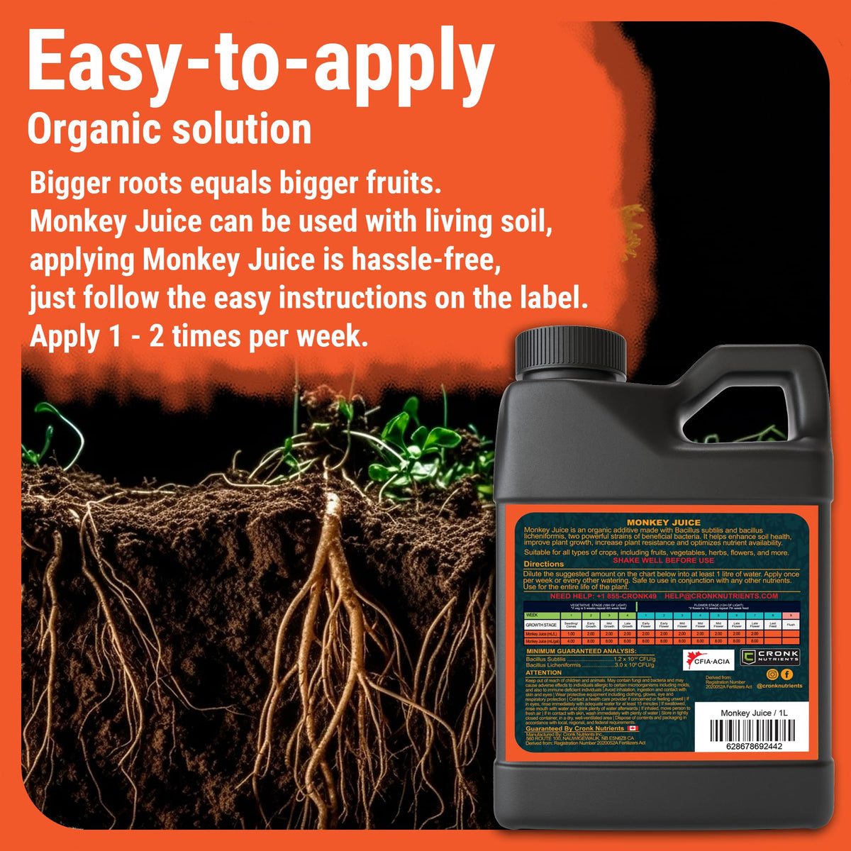 Cronk Nutrients Monkey Juice healthy plants thriving in pots demonstrate vigor.