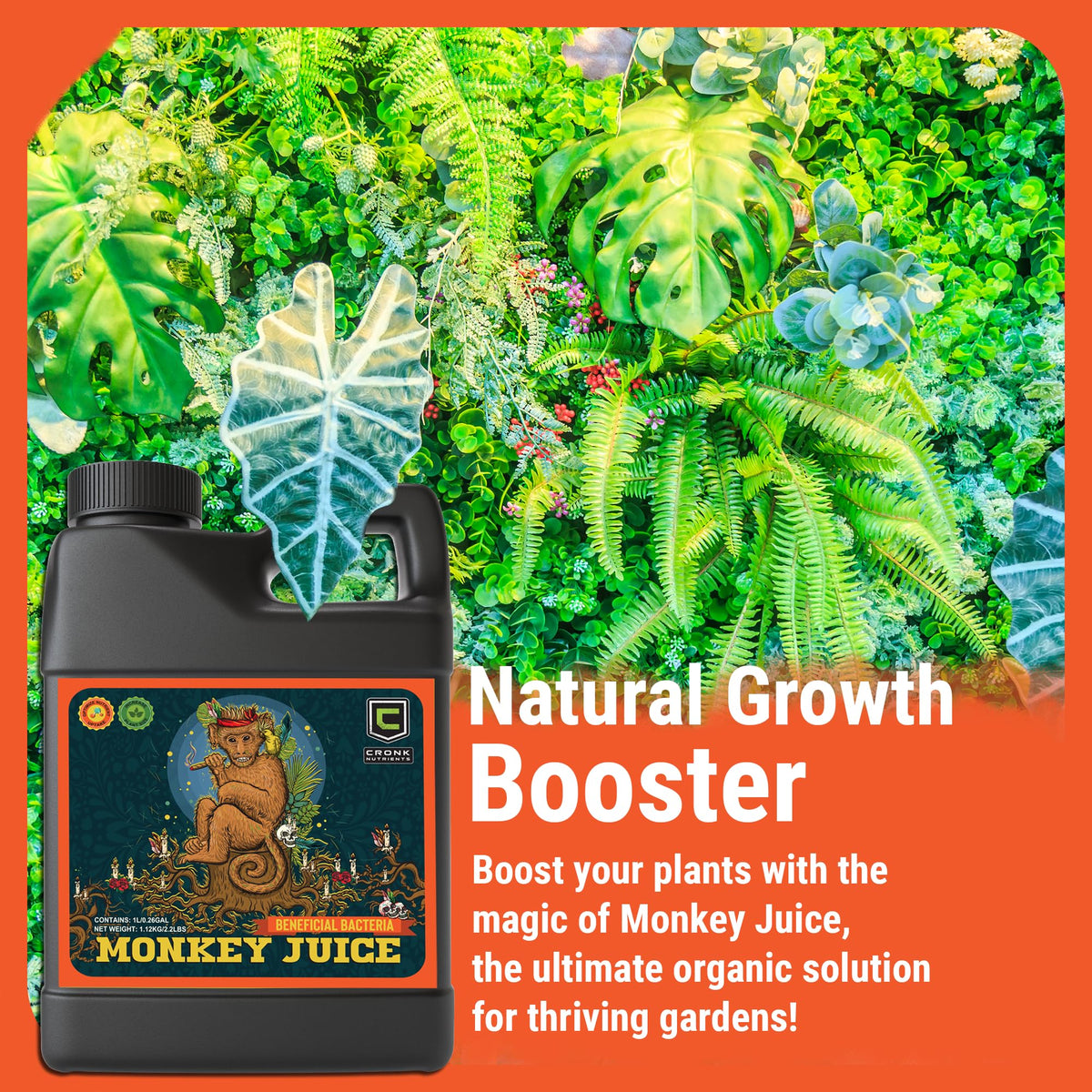 Cronk Nutrients Monkey Juice label closeup highlighting CFIA organic approval.