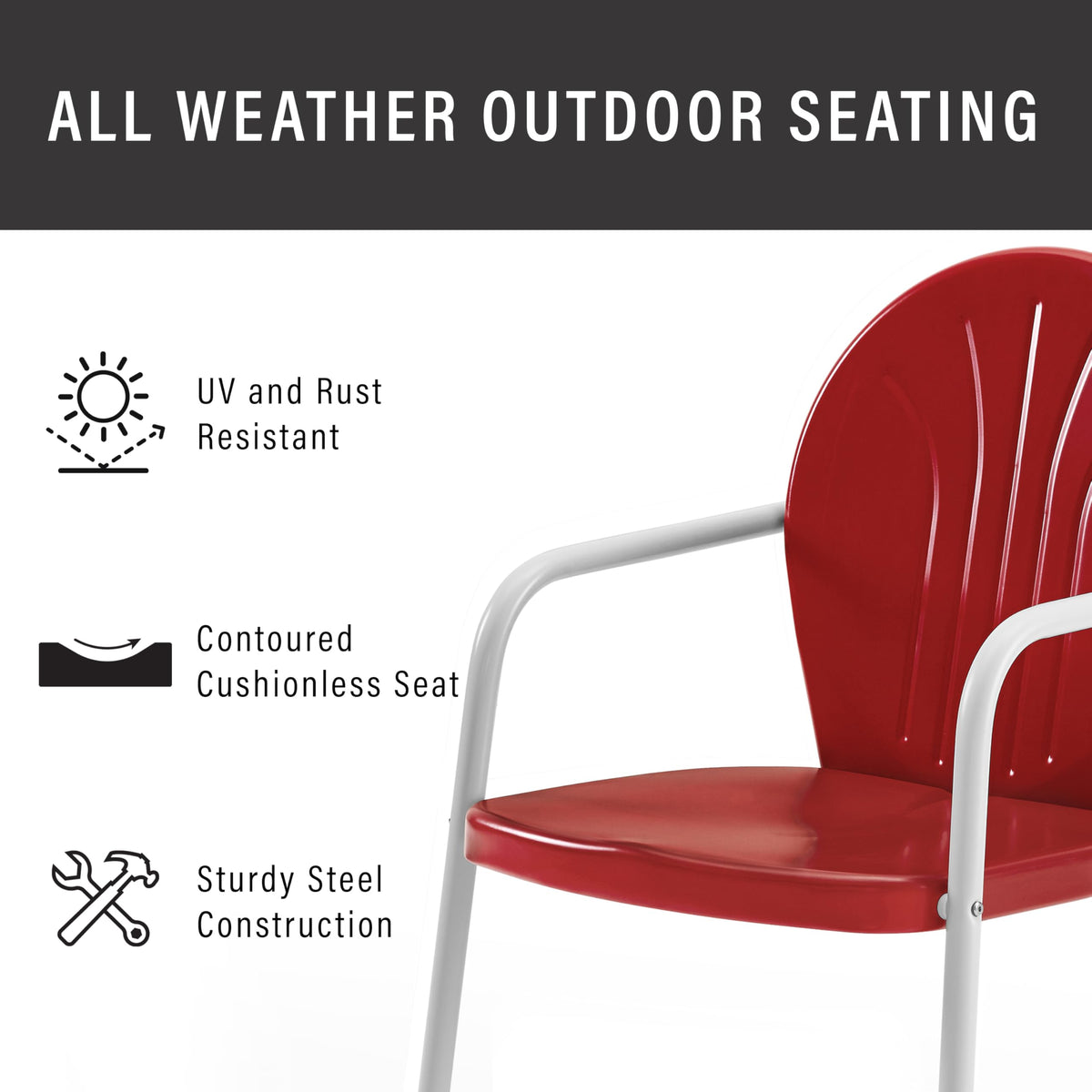 Powder-coated finish resists rust and UV exposure
