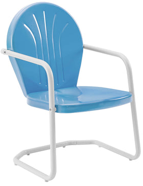 Crosley Griffith outdoor chair sky blue gloss for sunny patio lounging.