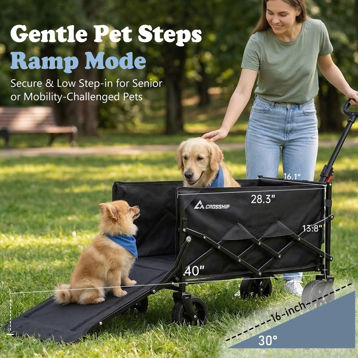 CROSSHIP wagon showing drop-down tailgate aiding easy entry for dogs