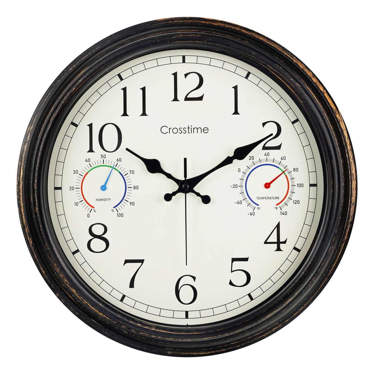 Crosstime 16-inch outdoor clock bronze face with bold numerals for easy yard viewing.